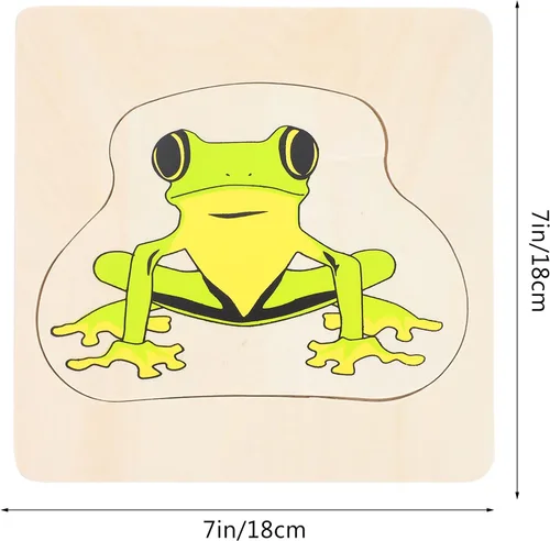 Vista 7 de jojofuny 1 juego de rompecabezas de madera multicapa, ciclo de vida de rana, juguete Montessori de dibujos animados, rompecabezas de bricolaje