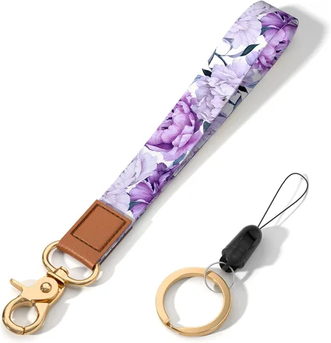 Vista 19 de Llavero con cordón de muñeca, linda correa de muñeca portallaves para mujeres y hombres, llaves de coche, tarjetas de identificación, billetera