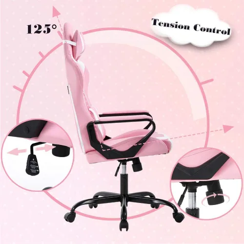 Vista 47 de Silla ergonómica para videojuegos, silla de juegos con reposacabezas, silla de computadora de oficina con ruedas y soporte lumbar, silla