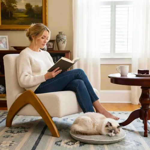 Vista 7 de Silla decorativa de gran tamaño, tapizada sin brazos de mediados de siglo, moderna silla de sala de estar con patas de madera para dormitorio Beige