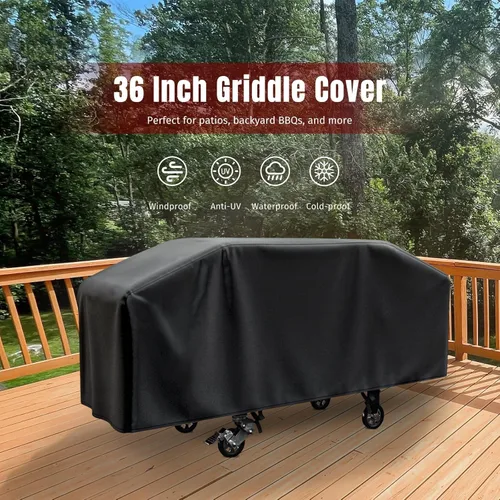 Vista 2 de Cubierta para parrilla Blackstone de 36 pulgadas y más parrillas de 4 quemadores con tapa abatible - Impermeable, ligera - Correas de cierre Negro