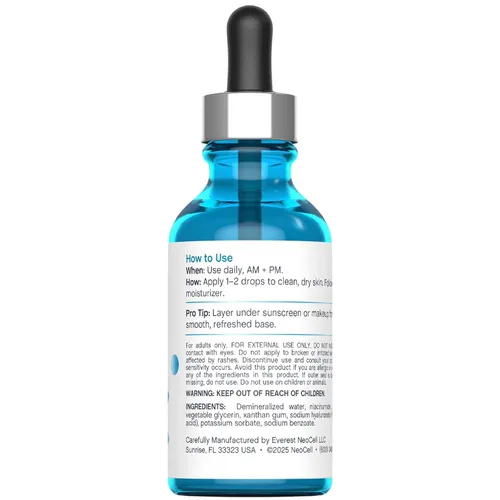 Vista 2 de NeoCell Suero de ácido hialurónico niacinamida 2 onzas líquidas Plus Zinc Fórmula hidratante para cara y cuello Cuidado avanzado de la piel