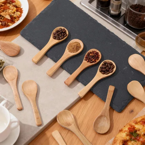 Vista 4 de Boao 24 cucharas pequeñas de madera, 3.5 pulgadas de largo, mini cucharas pequeñas de madera natural para tarros, crema de azúcar, especias de miel