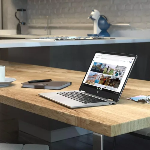 Vista 6 de Laptop HP X360 14a Chromebook de 14 pulgadas, pantalla táctil HD Intel Celeron 4GB DDR4 64GB eMMC WiFi Webcam Altavoces estéreo Bluetooth 5 Chrome