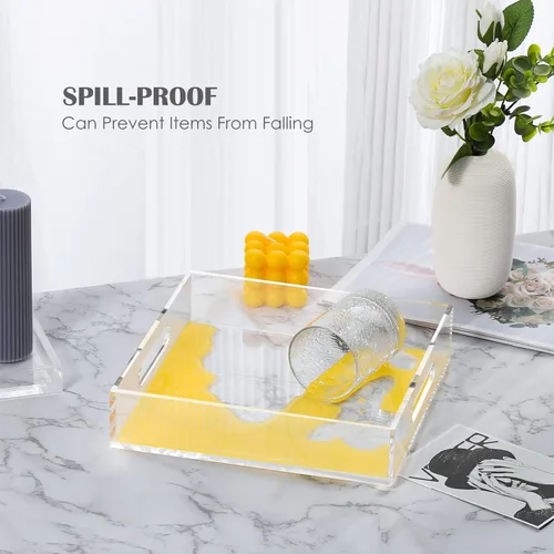 Vista 3 de Bandeja decorativa para mesa auxiliar para el hogar, 10 x 10 pulgadas, elegantes bandejas de acrílico con asas, funciona para comer, desayuno