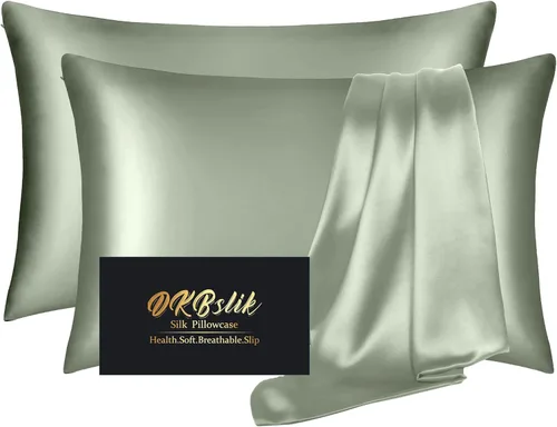 Vista 30 de DKBslik - Funda de almohada de seda de morera, tamaño estándar, refrescante, antiacné, cremallera oculta, azul aguamarina