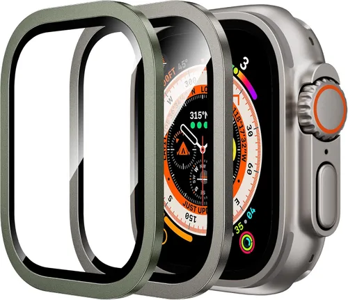 Vista 7 de WSKEN para Apple Watch Ultra 3/Ultra 2/Ultra Protector de pantalla 49mm, vidrio templado 9H + marco de aleación de titanio, [Mantener original]
