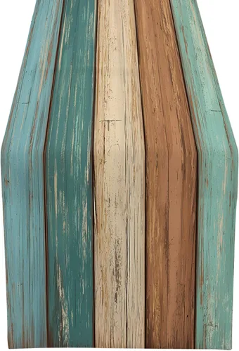 Vista 10 de Camino de mesa retro de lino y algodón geométrico, tapete rectangular para tocador, tablones de madera rústica, alfombra al aire libre para café