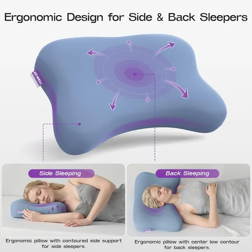 Vista 4 de ZZ-WELL Almohada refrescante para dormir de lado, almohada cervical patentada para dormir, almohada ergonómica curvada de espuma viscoelástica