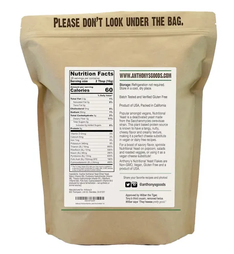 Vista 2 de Anthony's Copos de levadura nutricionales de primera calidad, 1 libra, fortificados, sin gluten, sin OMG, veganos