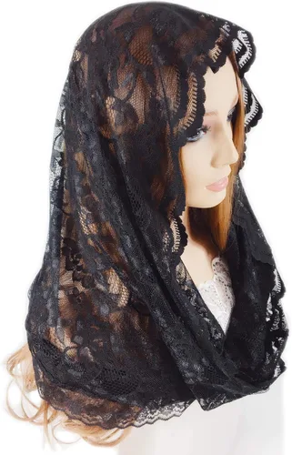 Vista 4 de PAMOR Infinity Chapel Veil Floral Latin Mass Head Cover Lace Scarf Mantilla Veils for Church