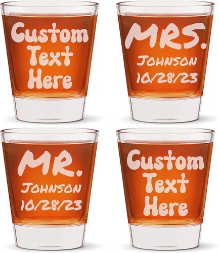 Vista 8 de Vaso de chupito personalizado, vasos de texto personalizados, grabado con láser, 2 onzas para él y ella, juego a granel (1)