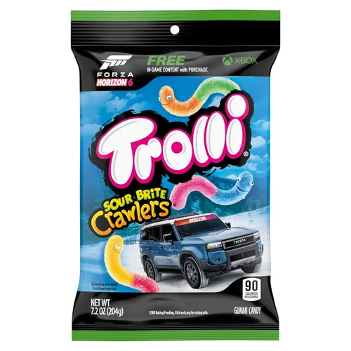 Trolli Sour Brite Crawlers, dulces, cereza-limón, fresa-uva y naranja-lima, dulce y agrio, gusanos de goma, 7.2 oz