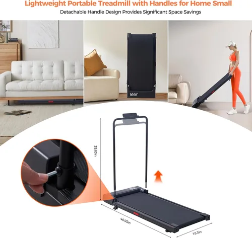 Vista 11 de Walking Pad Treadmill with Incline, 2026 Upgrade Portable Under Desk Treadmill for Home Small with Handles, 3.0HP Walking Pad with Handle Bar