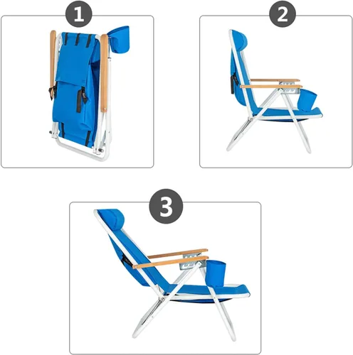 Vista 8 de Silla reclinable plegable de playa, ligera, portátil, con soporte para tazas para campamento, al aire libre, viajes