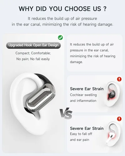 Vista 3 de EUQQ Auriculares de oreja abierta - Auriculares deportivos Bluetooth 5.4 para correr, ultra cómodos, auriculares abiertos inalámbricos con IP7