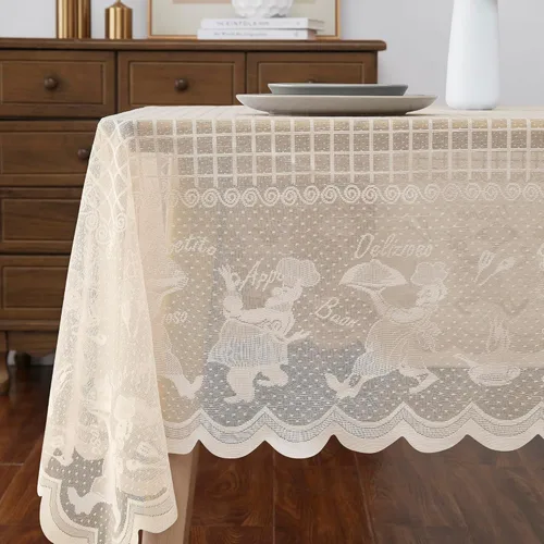 Warm Home Designs Mantel rectangular de 60 x 84 pulgadas. Mantel de encaje vintage que se puede utilizar como funda de mesa de comedor de lino para