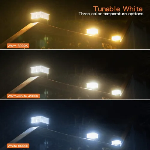 Vista 3 de Luces solares modernas para tapa de poste #2 (se adapta al poste de 4 x 4, nominal 5 x 5), 50 lúmenes con tres opciones de temperatura de color, luz