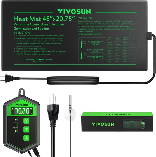 Vista 10 de VIVOSUN - Juego combinado de tapete térmico para plántulas de 3 x 20 pulgadas y termostato digital, almohadilla de calentamiento certificada UL