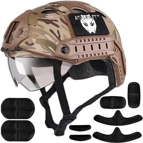 Vista 9 de ATAIRSOFT PJ Type - Casco táctico multifuncional rápido con visera, versión de gafas
