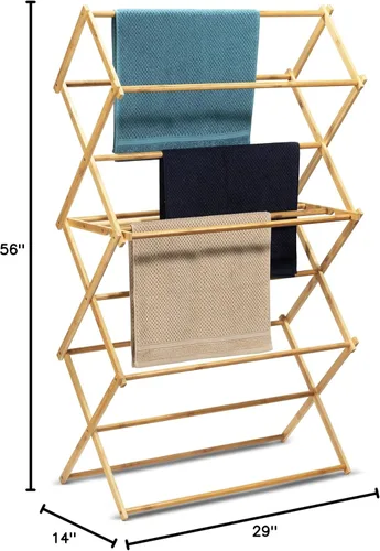 Vista 8 de Bartnelli Tendedero de Bambú para Ropa, Secador de Ropa de Madera, Estabilidad Extrema, Construcción Resistente, Plegable, Colapsible, Ahorro