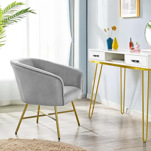 Vista 3 de Yaheetech Silla decorativa para sala de estar, silla tapizada de barril de terciopelo, cómoda silla auxiliar para sala de estar, dormitorio