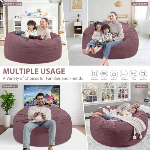 Vista 378 de Puf de 5 pies, puf grande con relleno de espuma viscoelástica, sofá puff esponjoso con funda de terciopelo holandés, puf redondo para sala de estar