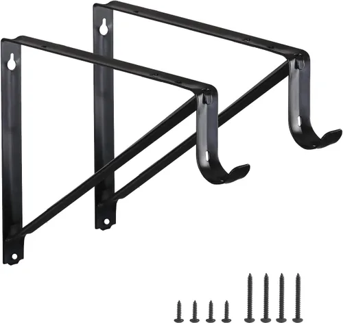HOME MASTER HARDWARE Paquete de 2 soportes de barra de armario resistentes, soporte de estante montado en la pared con soporte de estantería de