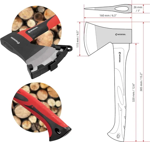 Vista 3 de INTERTOOL Hacha de hacha de hacha de camping de 15 pulgadas, herramienta compacta de división de madera con mango de fibra de vidrio resistente a