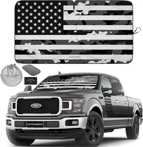 Vista 33 de Autoamerics Parasol para parabrisas de 1 pieza, bandera de Estados Unidos, diseño de 2 estadounidenses, parasol plegable para ventana delantera