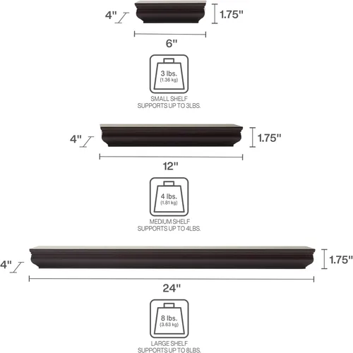 Vista 2 de Melannco Estantes flotantes moldeados para dormitorio, sala de estar, baño, cocina, guardería, juego de 5, espresso