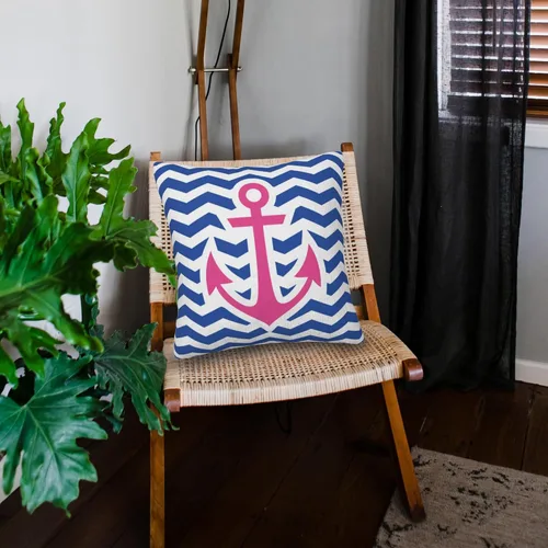 Vista 2 de Juego de 2 fundas de almohada suaves con ancla náutica de 18 x 18 pulgadas, diseño de rayas en zigzag, modernas fundas de almohada para decoración