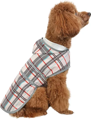 Vista 31 de Chubasqueros para perros pequeños, cachorros, chaqueta impermeable con capucha con tiras reflectantes, agujero para correa y poncho de ajuste