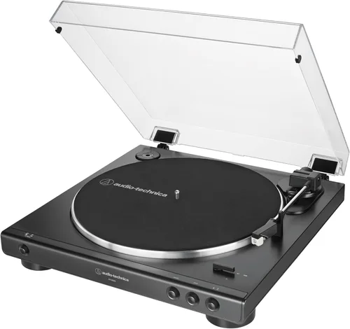 Audio-Technica AT-LP60X-BK Tocadiscos estéreo de transmisión por correa completamente automático, negro, Hi-Fi, 2 velocidades, cubierta antipolvo,