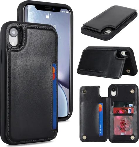 Vista 35 de iCoverCase Compatible con Funda para iPhone XR con Tarjetero, Funda de Teléfono Tipo Cartera para Hombres y Mujeres con Bloqueo RFID de Piel Beige