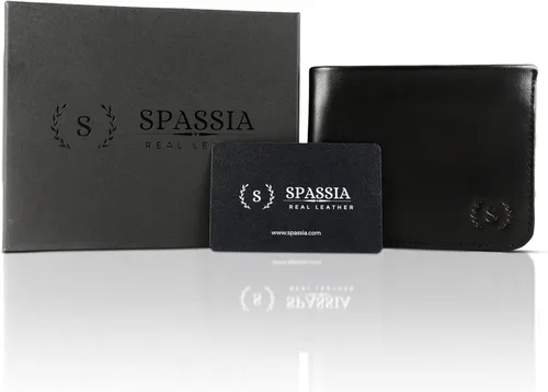 Vista 6 de Spassia Primero diseño delgado y plegable protección RFID cartera de cuero de grano completo Spatial Black Classic