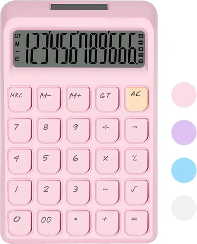 Vista 10 de Calculadora linda, calculadoras de escritorio, calculadora azul, botones grandes, energía solar y de batería, pantalla LCD grande de 12 dígitos