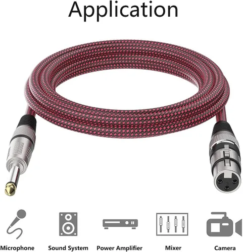 Vista 6 de BIFALE Cable XLR hembra a 1/4 TS de 6 pies, paquete de 2 cables de micrófono trenzado de nailon TS de 0.250 in mono Jack Cable de micrófono