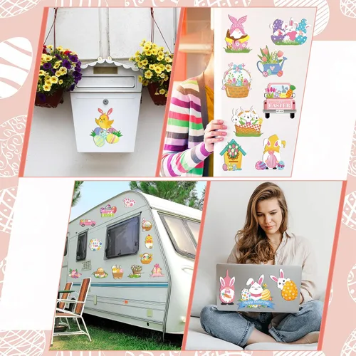 Vista 4 de Kingdder Juego de 24 calcomanías magnéticas para decoración de puerta de garaje de Pascua, huevos de conejo, gnomo, vacaciones, suministros
