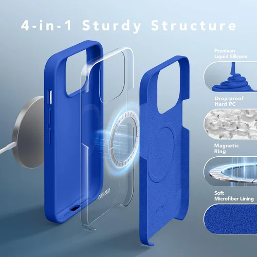 Vista 1111 de GONEZ Funda magnética para iPhone 14, compatible con Magsafe, con protector de pantalla + protector de cámara, forro de microfibra antiarañazos