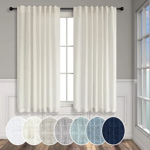 Vista 12 de Cortinas de lino natural semitraslúcidas Pitalk de 36 pulgadas de ancho para sala de estar, juego de 2 paneles con pestaña trasera, cortinas
