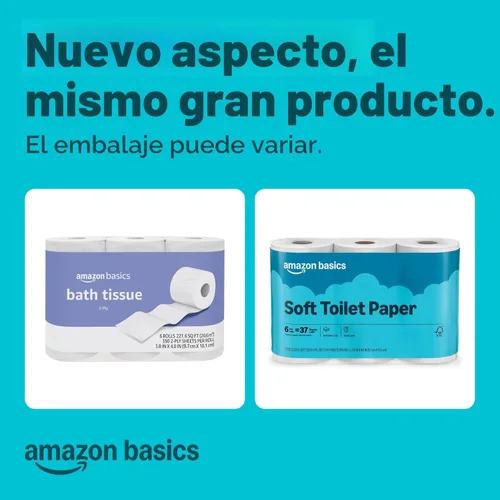 Vista 2 de Amazon Basics Papel higiénico suave de 2 capas, 30 rollos (5 paquetes de 6), 350 hojas por rollo, seguro para sépticos, equivalente a 185 rollos