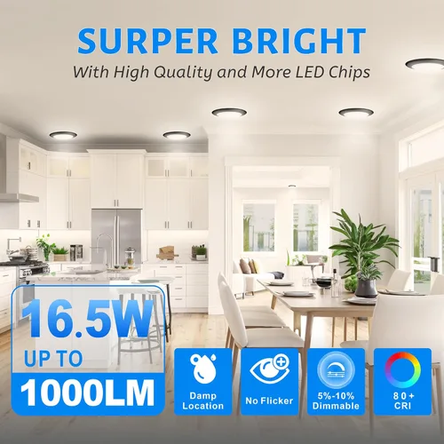 Vista 2 de ECOELER Luz LED de disco de 6 pulgadas, luz de techo LED regulable de montaje empotrado, 16.5 W, 1000 lm, 3000 K blanco cálido, borde de aluminio