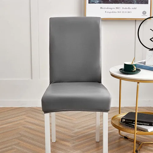 Vista 6 de Shukii Fundas elásticas para sillas de comedor, impermeables, de piel sintética, fundas protectoras universales para sillas de comedor, cocina Beige
