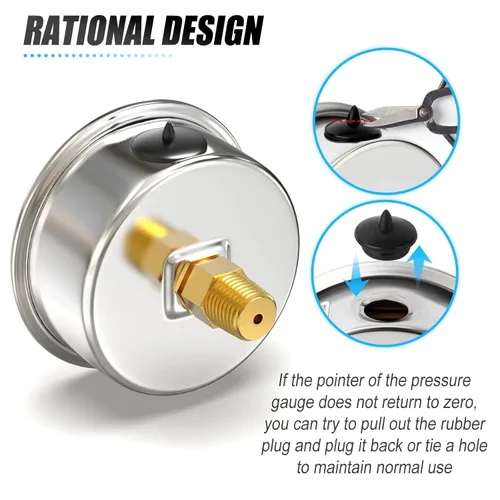 Vista 110 de MEANLIN MEASURE - Vacuómetro de presión de vacío de acero inoxidable, esfera con cara de 2.5 pulgadas, NPT de 1/8 de pulgada, montaje trasero