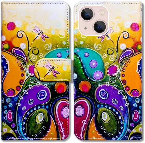 Vista 23 de Bcov Funda para iPhone 14, diseño de pájaro negro y verde con tapa para teléfono, con ranura para tarjetas, soporte para iPhone 14