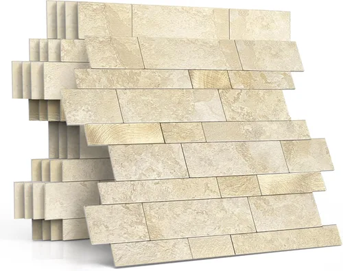 Vista 9 de Azulejo protector contra salpicaduras para cocina, despegar y pegar, acabado mate de piedra, pegatinas de azulejos para baño, panel de pared 3D