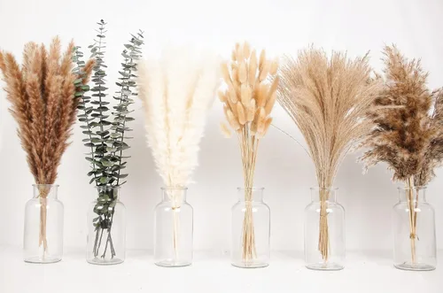 Vista 6 de 10 tallos de 46 pulgadas, decoración de hierba blanca de las pampas alta, hierba de pompas grande, ramo de decoración del hogar boho neutro, hierba