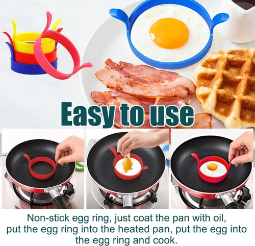 Vista 4 de 4 Pcs Fried Egg Ring Set – Non-Stick, Heat-Resistant, Ideal for Eggs, Durable Cooking Rings for Breakfast, Easy to Use & Clean