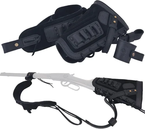 Vista 13 de Culata de cuero para rifle con almohadilla para mejilla y funda con asa a juego, sin necesidad de perforación/montajes